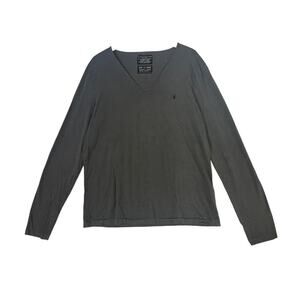 AllSaints Charcoal Gray Tonic Scoop Long Sleeve Vneck Mens XL Rocker Grunge
